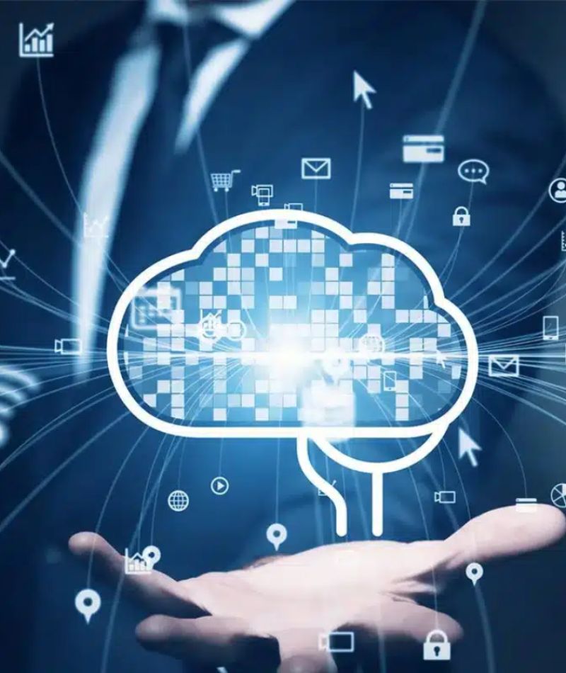 Glowing digital brain/circuit graphic